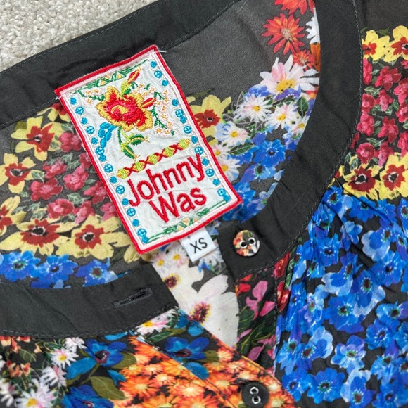 Johnny Was XS Floral Patchwork Blouse Button Down‎ Bohemian Tunic Top Western - Picture 6 of 13